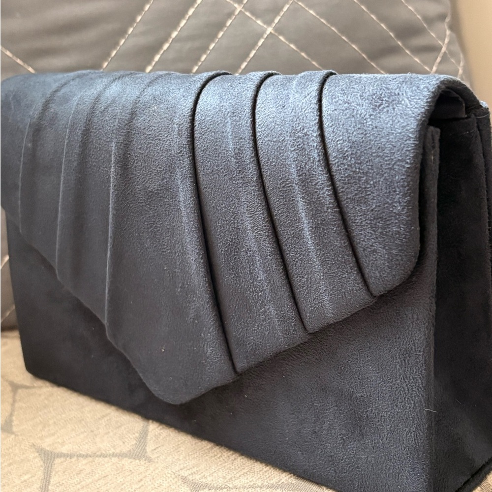 Chic Dark Navy Suede Clutch
